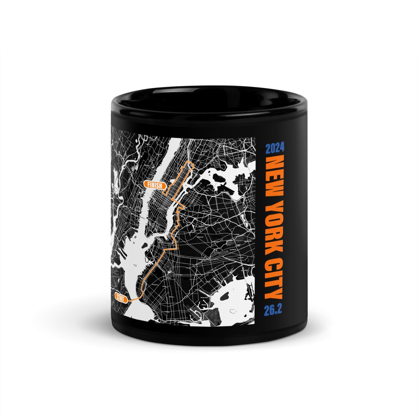 2024 NEW YORK CITY 26.2 BLACK AND ORANGE MUG WITH MAP