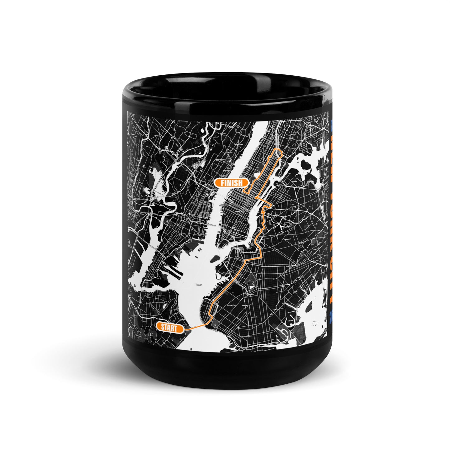 2024 NEW YORK CITY 26.2 BLACK AND ORANGE MUG WITH MAP