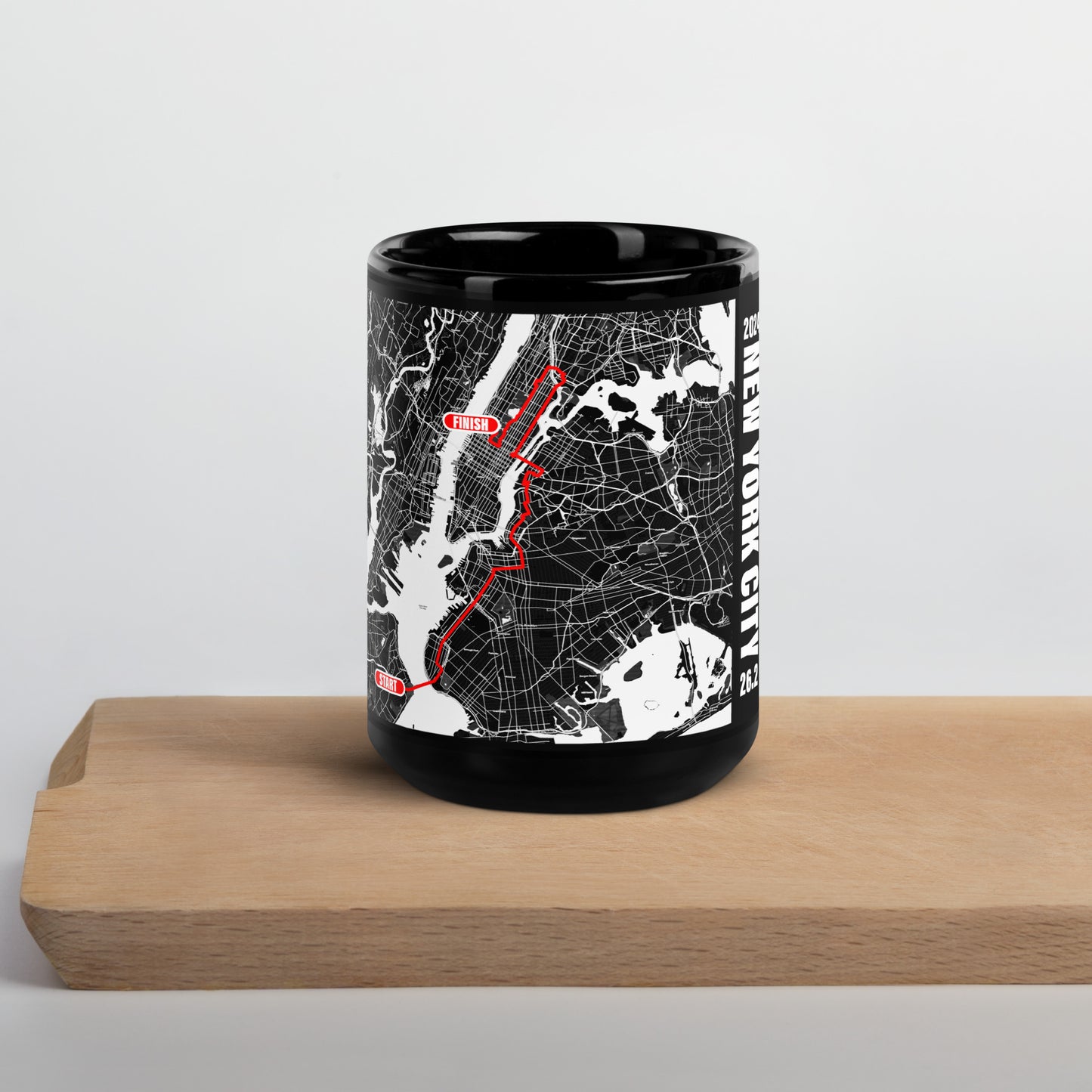 2024 NEW YORK CITY 26.2 BLACK AND WHITE MUG WITH MAP