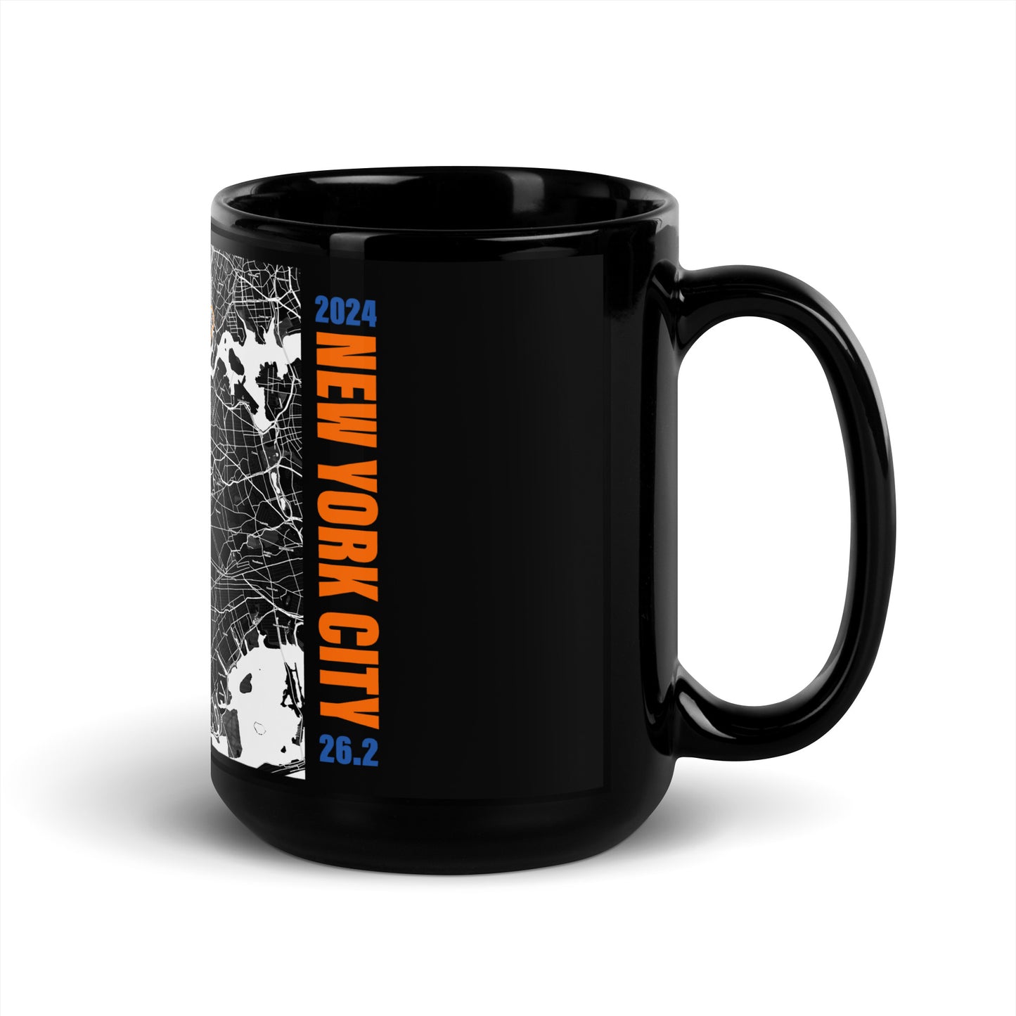 2024 NEW YORK CITY 26.2 BLACK AND ORANGE MUG WITH MAP